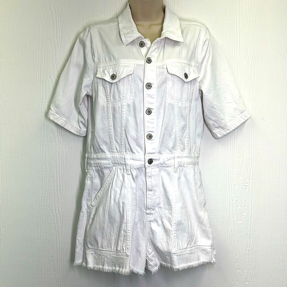 American Eagle - White Denim Coverall Button Down Short Sleeve Short Romper Med - Picture 2 of 14